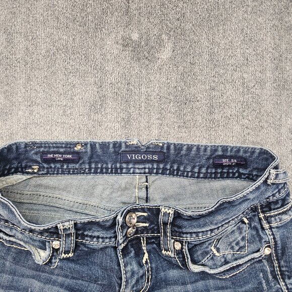 Vigoss The New York Capri Denim Jeans Womens 5/6 bling contrast stitching - Picture 4 of 12